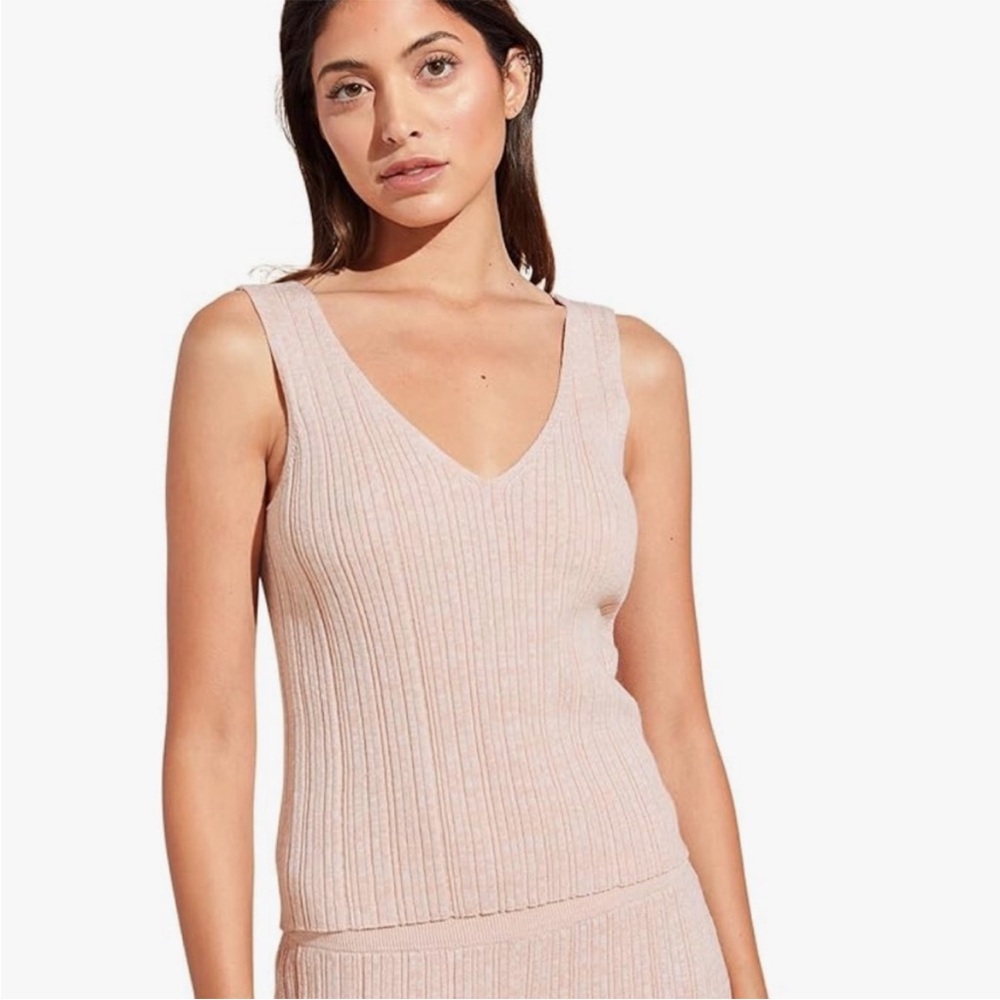NWT Eberjey Infinite V-Neck Ribbed Sweater Tank Peach Parfait Size XL Reg. $98 - Picture 3 of 10